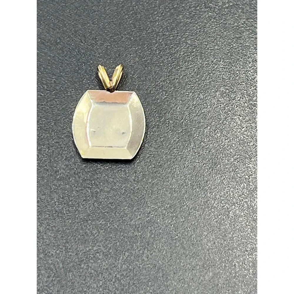 Vintage 14K Two-Tone Gold Ornate Floral Engraved Rectangular Pendant Charm 1.08g